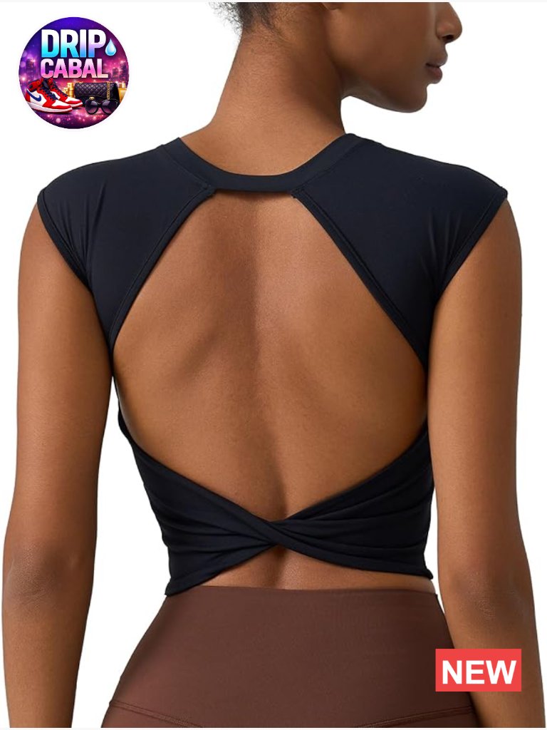 Twist Back Crop Top With Built In Bra Cap Sleeve Workout Yoga Shirt
